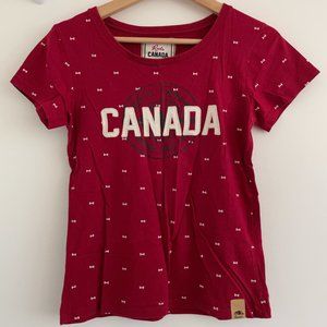 Roots Canadian Flag Maroon Logo Tee Tshirt